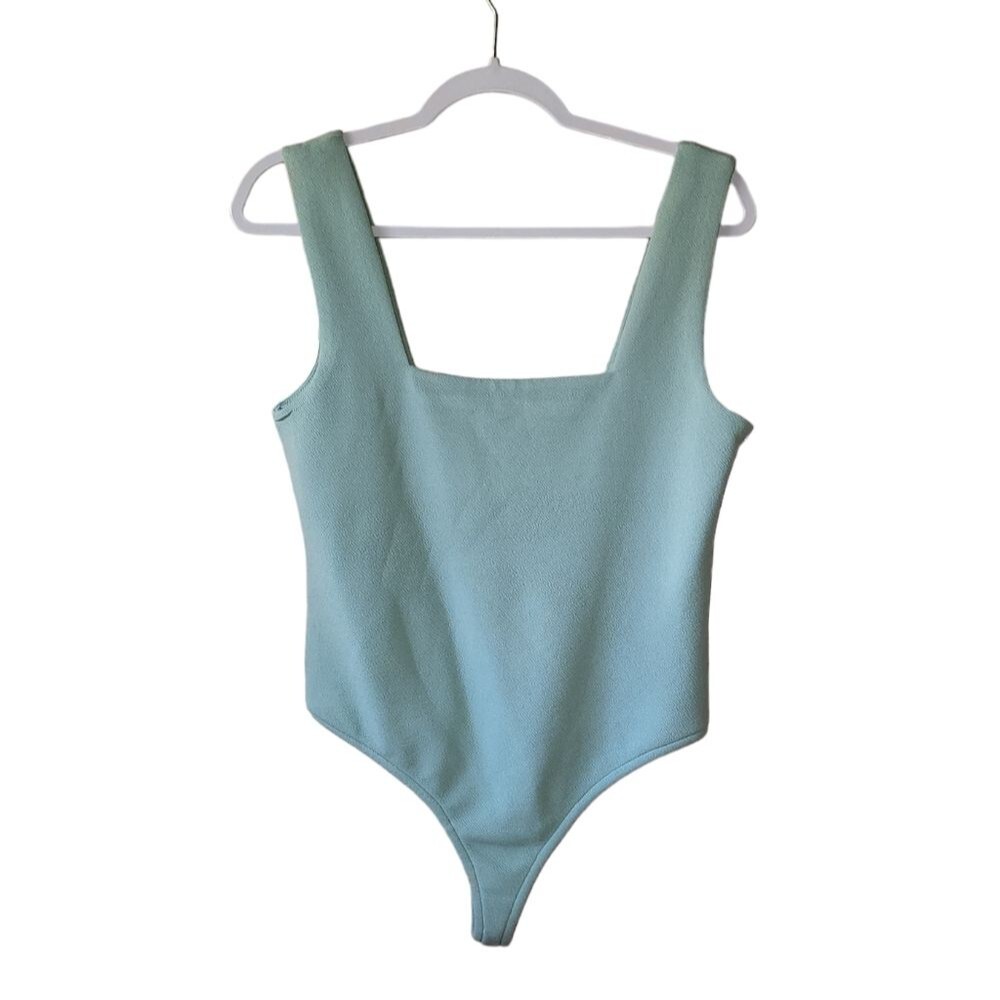 Pink Lily Light Baby Blue Square Neck Sleevless Textured Bodysuit Basics XL